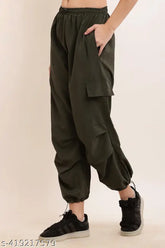 Solid polyester women's cargo trouser by NS, India